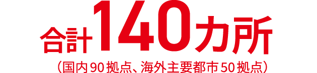 合計140カ所（国内90拠点、海外主要都市50拠点）